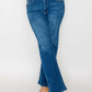 Stylish model showcasing bytos Cat's Whiskers High Rise Straight Jeans in a flattering blue wash with a relaxed fit.