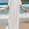 Slit V-Neck Half Sleeve Cover-Up - White