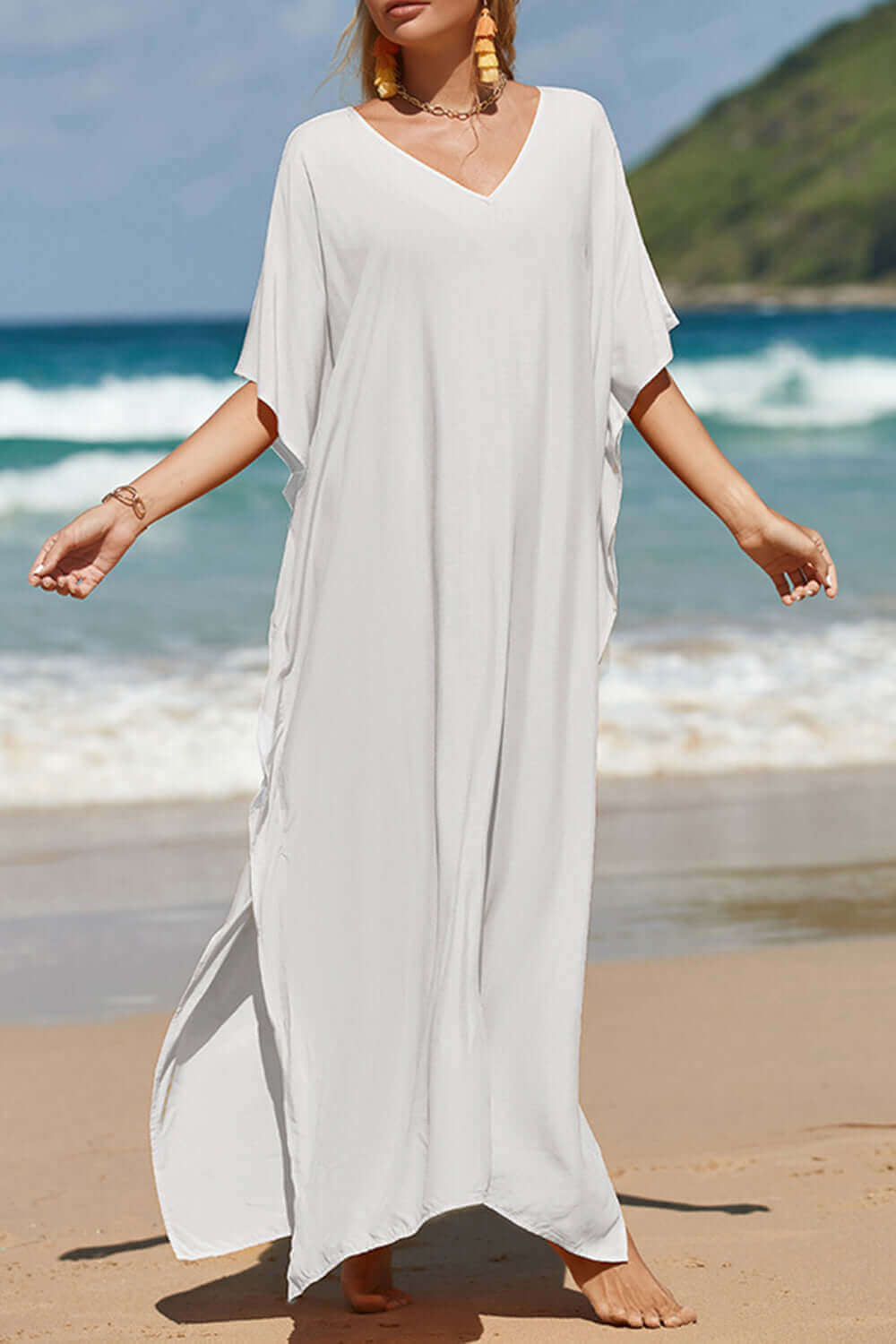 BELLA ROAD Slit V-Neck Half Sleeve Cover-Up at Bella Road