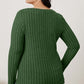 Ribbed V-Neck Long Sleeve T-Shirt