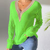 Bella Road Openwork V-Neck Long Sleeve Sweater - Lime