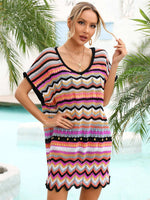 BELLA ROAD Rainbow Stripe Scalloped V-Neck Cover-Up Dress at Bella Road