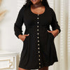 Scoop Neck Empire Waist Long Sleeve Magic Dress - Black