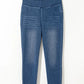 High waist skinny jeans with pockets in blue denim, moderate stretch, 47% polyester, 42% cotton, 11% elastane, machine washable