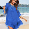 Backless Cutout Three-Quarter Sleeve Cover Up - Royal  Blue