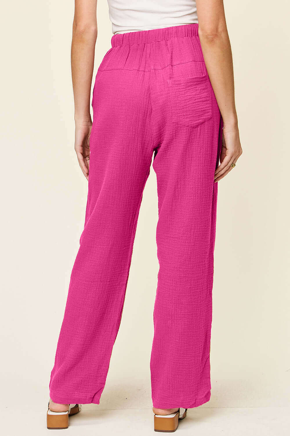 DOUBLE TAKE Full Size Texture Drawstring Straight Pants at Bella Road