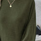 Bella Road Ribbed Round Neck Lantern Sleeve T-Shirt in olive green worn with a necklace.