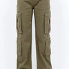 American Bazi Full Size Button Waist High Rise Cargo Pants Plus Size - Army Green