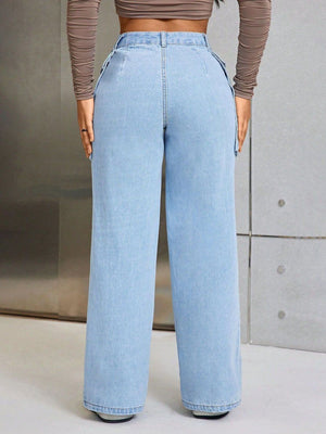 Back view of Bella Road wide leg jeans with pockets, stylish and practical denim fashion