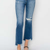 RISEN Frayed Step Hem Ankle Straight Jeans - Dark