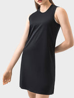 Stylish Millennia round neck sleeveless active dress in black, perfect for workouts and sports with comfortable fit.