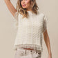 Layered Pleat Chiffon Edge Cable Knit Top