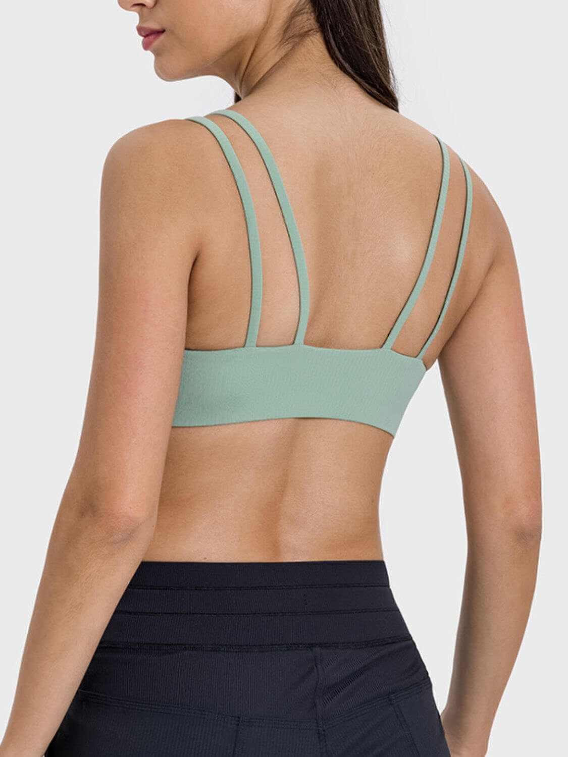 Stylish back view of Millennia Scoop Neck Double Strap Active Cami in mint green, showcasing its double strap design.