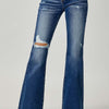 RISEN Distressed Button-Fly Flare Jeans - Dark