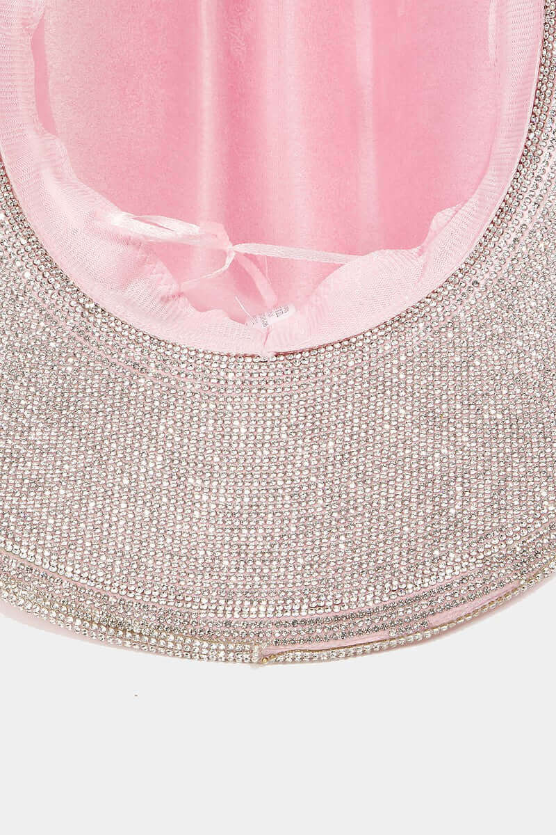 FAME Pave Rhinestone Trim Faux Suede Hat at Bella Road