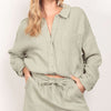 Texture Button Up Shirt and Shorts Set - Sage