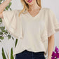 CELESTE Full Size V-Neck Lace Trim Flutter Sleeve Top at Bella Road