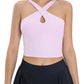 Stylish Millennia Crisscross Grecian Neck Active Cami in soft pink, perfect for workouts and looking fabulous.