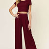 Round Neck Top and Pants Set | Full Size - Cerise