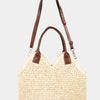 Straw Braided Faux Leather Strap Shoulder Bag - IV