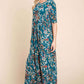 BOMBOM Printed Shirred Maxi Dress at Bella Road