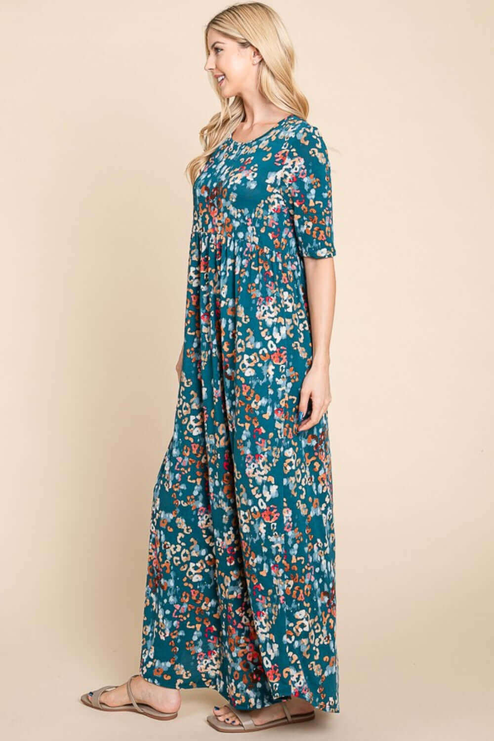 BOMBOM Printed Shirred Maxi Dress at Bella Road