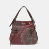 Nicole Lee USA Side Braided Tassel Inlaid Rhinestone Embroidery Hobo Bag - Wine