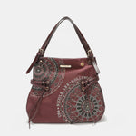 Nicole Lee USA Side Braided Tassel Inlaid Rhinestone Embroidery Hobo Bag in medium size with adjustable, dual shoulder straps.