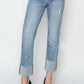 High rise cuffed slim straight Risen Jeans styled with black heels for a trendy look