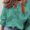 Ruffled V-Neck Long Sleeve Blouse - Teal