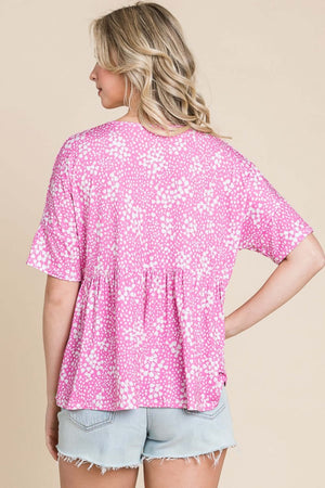 Floral Round Neck Peplum Blouse