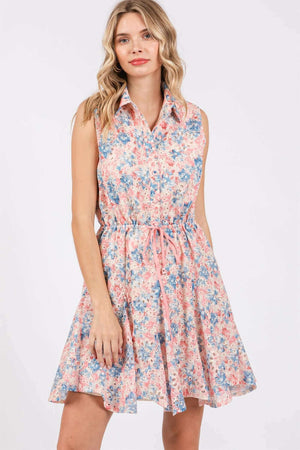 GEEGEE Full Size Floral Eyelet Sleeveless Mini Dress at Bella Road