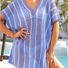 Openwork V-Neck Short Sleeve Cover Up - Ultra marine