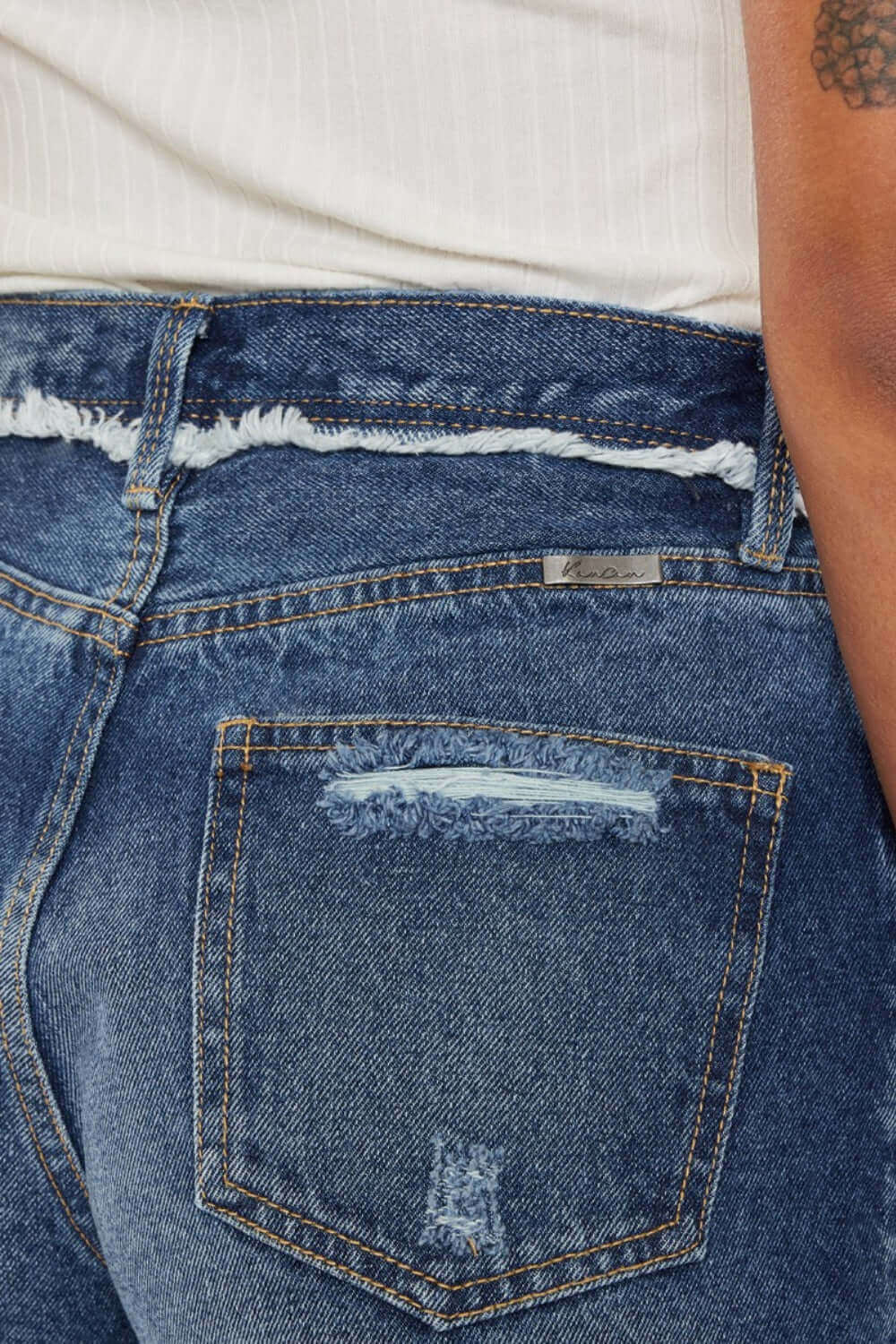 KANCAN Distressed Button Fly Denim Shorts at Bella Road