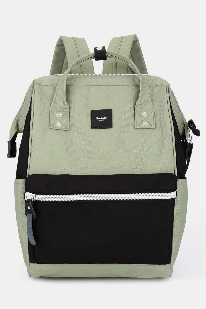 Himawari water-resistant canvas backpack, stylish large green bag with side pockets, perfect for adventures and daily use.