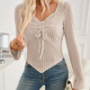 Bella Road Ribbed Drawstring Long Sleeve T-Shirt - Dust Storm