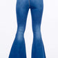 High waist pull-on flare jeans in blue stretchy denim showing back view for a sleek and modern look.