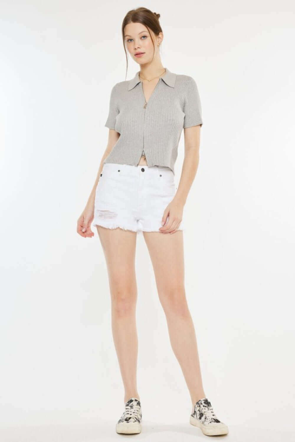 KANCAN Raw Hem Distressed Denim Shorts at Bella Road