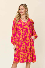 DOUBLE TAKE Full Size Printed Ruffle Hem Long Sleeve Dress at Bella Road