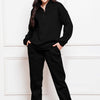 Half Zip Long Sleeve Sweatshirt and Pants Set - Black