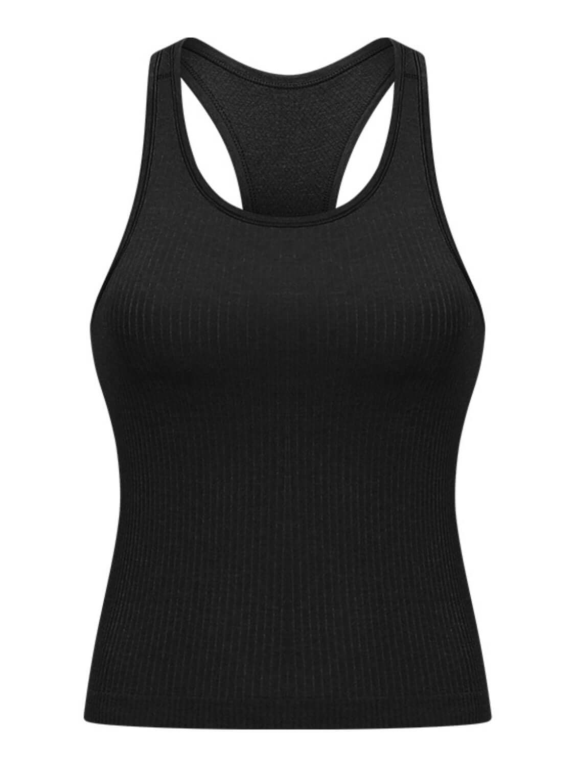 Black Millennia Round Neck Racerback Active Tank for maximum comfort and mobility during workouts.