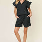 DOUBLE TAKE Full Size Texture Flounce Sleeve Top and Drawstring Shorts Set at Bella Road