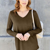 V-Neck Long Sleeve Top - Mocha