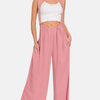 Pocketed Wide Strap Wide Leg Overalls - Lt Rose