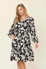 DOUBLE TAKE Full Size Printed Ruffle Hem Long Sleeve Dress at Bella Road