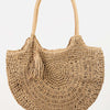 Straw Braided Tote Bag with Tassel - Caramel