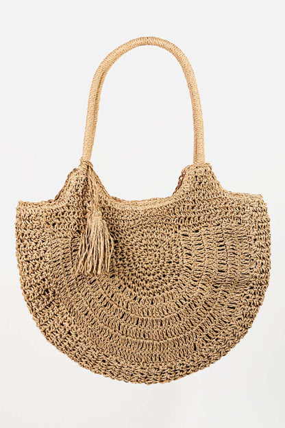 FAME Straw Braided Tote Bag with Tassel at Bella Road