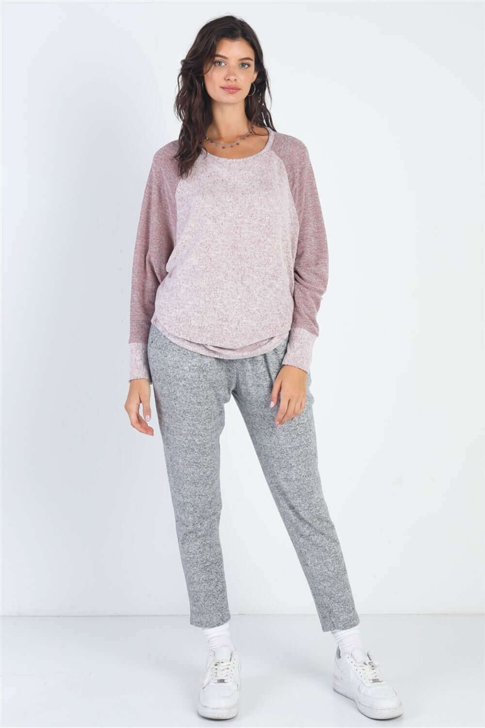 TASHA APPAREL Round Neck Long Sleeve Contrast Top at Bella Road