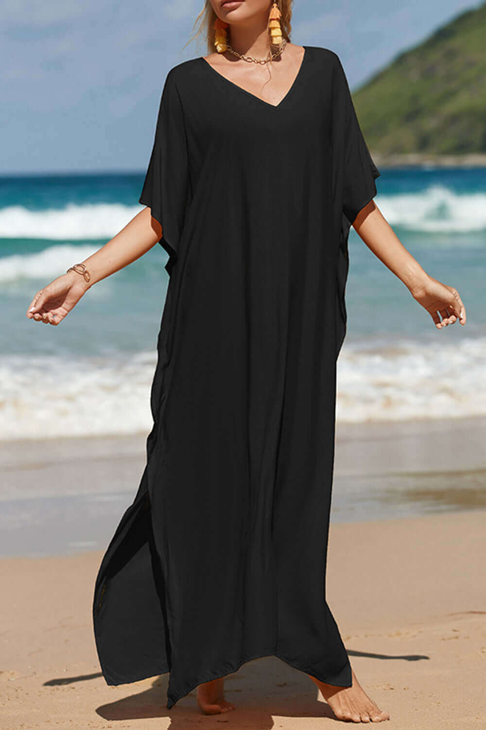 BELLA ROAD Slit V-Neck Half Sleeve Cover-Up at Bella Road