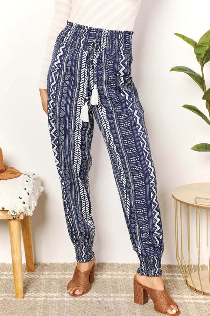 DOUBLE TAKE Geometric Print Tassel High-Rise Pants at Bella Road